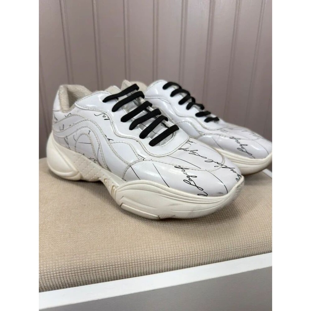 Karl Lagerfeld Paris White Script Lace Up Low Top Sneakers  Womens 7.5M